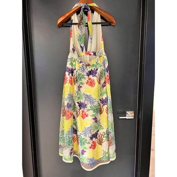 Toccin FLORAL Embroidered Deep V Halter Dress Size 4 - Picture 3 of 12